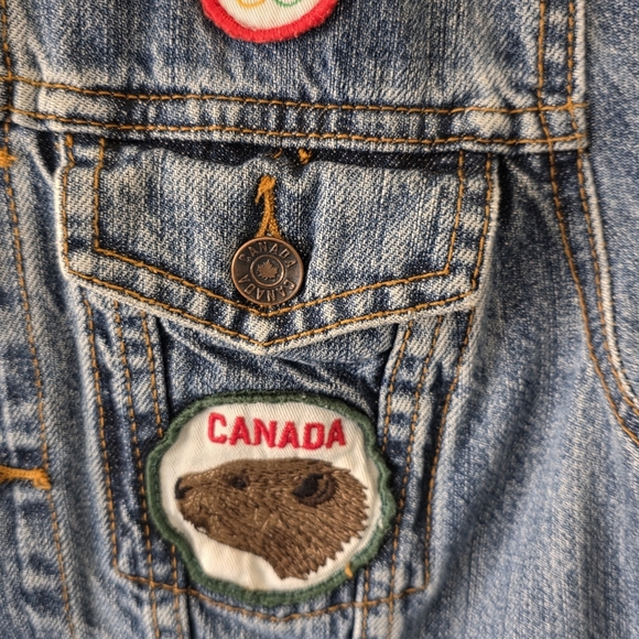 Hudson's Bay Company XS Vintage Y2K Olympics Patchwork Collectible Jean Jacket - Picture 9 of 14
